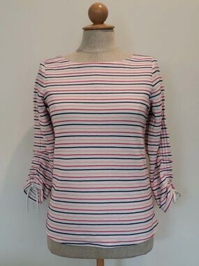 Talbots Plus Size 2X Striped Boatneck Top in White, Pink & Navy